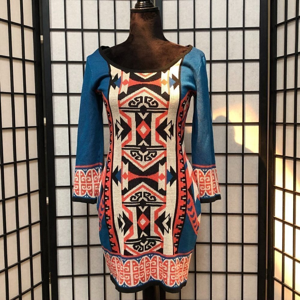 Womens Flying Tomato Aztec Tribal Sweater Dress Medium